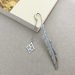 Playing Card Pattern Glow in The Dark Bookmark, Luminous Alloy Feather Shape Bookmark, Pendant Bookmark, Antique Silver, Playing Card Pattern, 115mm
