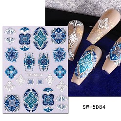 Синий 5d ПВХ наклейки для дизайна ногтей анаглифические наклейки, для украшения ногтей, смешанную картину, синие, 7.8x6 см