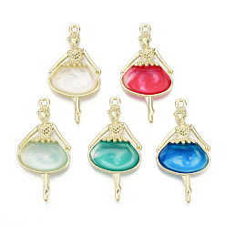 Mixed Color Epoxy Resin Big Pendants, Ballet Dancer Charm, with Rack Plating Light Gold Tone Alloy Open Back Bezel, Cadmium Free & Nickel Free & Lead Free, Mixed Color, 50.5x26x7mm, Hole: 2.2mm