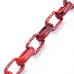 Red Handmade Acrylic Cable Chains, Imitation Gemstone Style, Flat Oval, Red, Links: 18.5x11.5x4.5mm, about 39.37 inch(1m)/strand