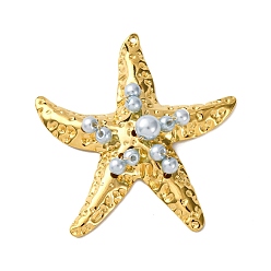 Светло-Синий 304 из нержавеющей стали большие кулоны, прелести морская звезда, с пластмассовой жемчужиной abs, вакуумное покрытие pvd, реальный 18 k позолоченный, голубой, 50x46.5x11 мм, отверстие : 1.4 мм