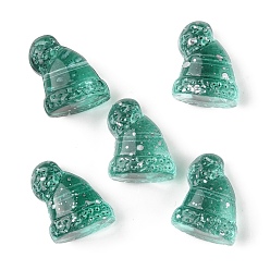 Green Transparent Glass Beads, with Glitter Powder, Christmas Hat, Green, 17x14x10mm, Hole: 1mm