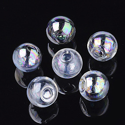 Clair AB Bouteilles rondes de boule de globe en verre soufflé à la main, pour la fabrication de pendentifs pour flacons en verre, clair ab, 14x13mm, demi-trou: 3.5~4 mm
