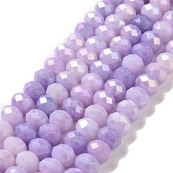 Lilac Faceted Electroplated Glass Beads Strands, AB Color Plated, Rondelle, Lilac, 7~7.5x5.5~6mm, Hole: 1.4mm, about 65pcs/strand, 15.35~15.55 inch(39~39.5cm)