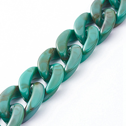 Light Sea Green Handmade Acrylic Curb Chains, Imitation Gemstone, for Handbag Chain Making, Light Sea Green, Link: 23x16.5x5mm, 39.37 inch(1m)/strand