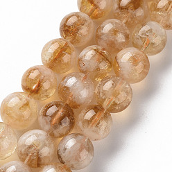 Citrine Natural Citrine Beads Strands, Round, 10mm, Hole: 0.9mm, about 38~39pcs/strand, 15.35 inch(39cm)