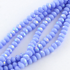 Lavender Electroplate Solid Color Glass Rondelle Bead Strands, Half AB Color Plated, Faceted, Lavender, 8x6mm, Hole: 1mm, about 68~70pcs/strand, 17.3 inch