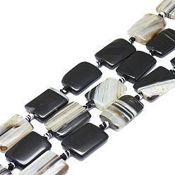 Black Natural Banded Agate/Striped Agate Beads Strands, Dyed & Heated, Rectangle, Black, 19~21x14~16x5~7mm, Hole: 1.8mm, about 15pcs/strand, 14.96 inch(38cm)