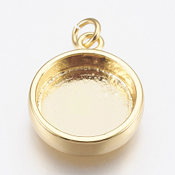 Golden Brass Pendant Cabochon Settings, Plain Edge Bezel Cups, Flat Round, Golden, Tray: 12mm, 18x14.5x3.5mm, Hole: 2mm