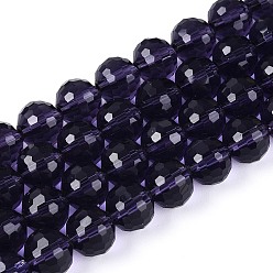 Индиго Прозрачные стеклянные бусины, граненый (96 граней), круглые, индиговые, 10 мм, отверстие : 1 мм, около 68~70 шт / нитка, 60~61 см
