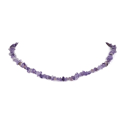 Amethyst Natural Amethyst Chip Beaded Necklace, Golden, 15.94~15.98 inch(40.5~40.6cm)