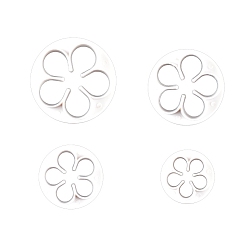 Белый Набор пластиковых формочек для печенья из полипропилена, формочки для помадки печенья, круглый с цветочным узором, белые, 38~58x10.5~12.5 мм, 4 шт / комплект