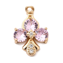 Pink Латунные микро проложить кубического циркония подвески, игральная карта с подвесками в виде треф, со стеклом, долговечный, золотые, розовые, 18x12.5x4.5 мм, отверстие : 1.2 мм