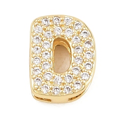 Letter D Латунные микропаве из прозрачного кубического циркония, долговечный, стойки покрытие, без свинца и без кадмия, реальный 18 k позолоченный, Буква D, 11.5x9x4.5 мм, отверстие : 1.5x4.5 мм
