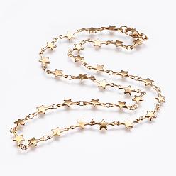 Golden 304 Stainless Steel Chain Necklaces, with Lobster Claw Clasps, Ion Plating (IP), Star, Golden, 17.7 inch(45cm)