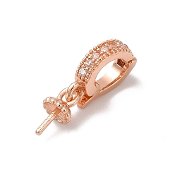 Розовое Золото Стойка покрытие латунь микро паве прозрачный кубический цирконий чашка колышек поручни, за половину пробурено бисера, без кадмия и без свинца, долговечный, овальные, розовое золото , 17x7x2.5 мм