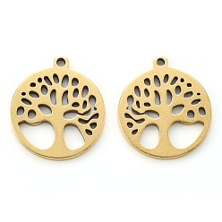 Golden 304 Stainless Steel Pendants, Laser Cut, Oval with Tree of Life, Golden, 15.5x14x1mm, Hole: 1.2mm