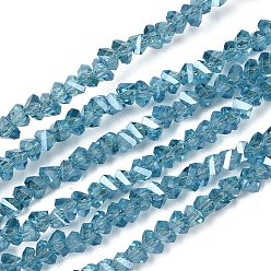 Стально-синий Гальванизируйте прозрачное стекло бисер нитей, треугольные, граненые, AB цвет, стальной синий, 3x2x2 мм, отверстие : 0.7 мм, около 135 шт / нитка, 9.21'' (23.4 см)