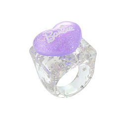 Style 2 Purple Chic Acrylic Ring with Heart-shaped Resin and Macaron Letter Design for Women's Fashion Accessories
