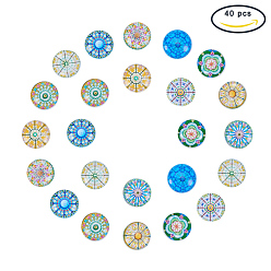 Mixed Color Mixed Pattern Glass Flatback Cabochons for DIY Projects, Half Round/Dome, Mixed Color, 18x5mm