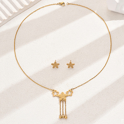 Настоящее золото 18K Элегантный винтажный цветок 201 серьги и ожерелье из нержавеющей стали для женщин, реальный 18 k позолоченный