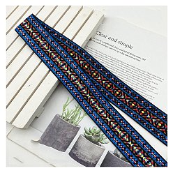 Blue Ethnic Style Embroidery Rhombus Polyester Ribbons, Jacquard Ribbon, Garment Accessories, Flat, Blue, 1-5/8 inch(40mm)