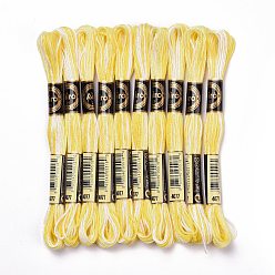 Yellow 10 Skeins 6-Ply Polyester Embroidery Floss, Cross Stitch Threads, Segment Dyed, Yellow, 0.5mm, about 8.75 Yards(8m)/skein