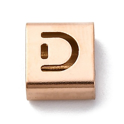 Letter D Ионное покрытие (ip) 304 квадратные подвески-слайдеры из нержавеющей стали, розовое золото , Буква D, 9x8x4 мм, отверстие : 3.5x8.5 мм