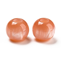 Coral Opaque Resin Imitation Cat Eyes European Beads, Large Hole Beads, Rondelle, Coral, 14x12mm, Hole: 5mm