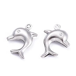 Stainless Steel Color Dolphin 304 Stainless Steel Pendants, Stainless Steel Color, 21x16x4mm, Hole: 1mm