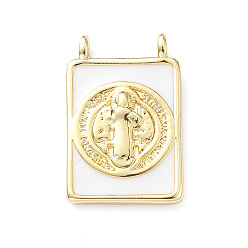 Human Rack Plating Brass Connector Charms, Rectangle Links with White Enamel, Lead Free & Cadmium Free, Long-Lasting Plated, Real 18K Gold Plated, Human, 18x11.5x2mm, Hole: 1.5mm