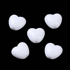 White Opaque Acrylic Beads, Heart, White, 9x10x5.5mm, Hole: 1.5mm
