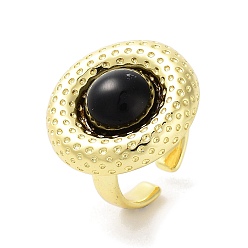 Черный Плоское круглое открытое кольцо-манжета из смолы, настоящие позолоченные украшения из латуни для женщин, чёрные, 18 мм, регулируемый