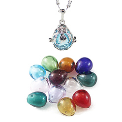 Teardrop Cone/Teardrop/Bottle/Diamond Lampwork Cage Pendant Necklaces, with Brass Finding, Teardrop, 20.08~31.50 inch(51~80cm) 
