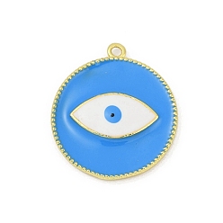 Темно-Голубой Латунь эмаль подвески, реальный 18 k позолоченный, долговечный, без кадмия и без свинца, стойки покрытие, плоский круглый с шармом в виде глаз, глубокое синее небо, 27.5x24.5x3.5 мм, отверстие : 1.6 мм
