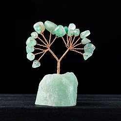 Green Aventurine Natural Green Aventurine Chips Tree Decorations, Gemstone Base with Copper Wire Feng Shui Energy Stone Gift for Home Office Desktop Ornament, 55~70mm