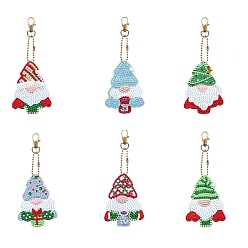 Gnome Christmas DIY Diamond Painting Keychain Kits, Including Acrylic Board, Keychain Clasp, Bead Chain, Resin Rhinestones Bag, Diamond Sticky Pen, Tray Plate and Glue Clay, Gnome, 110~150x70~100mm, 6pcs/set