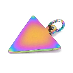 Rainbow Color Ионное покрытие (ip) 304 подвески из нержавеющей стали, с целью перехода в кольце, зеркальная полировка, перевернутый треугольник талисман, Радуга цветов, 16x15x1 мм, отверстие : 3.5 мм