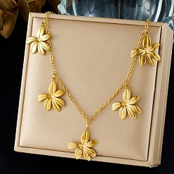 Oro 304 Collares babero de acero inoxidable con múltiples colgantes de flores para mujer, dorado, 17.32 pulgada (44 cm)