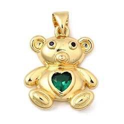 Зеленый Кулон из циркония, медведь, без свинца и без кадмия, долговечный, реальный 18 k позолоченный, зелёные, 20.5x17x5 мм, отверстие : 3.5x4.5 мм