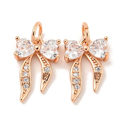 Розовое Золото Покрытие стойки латунь микропаве прозрачные подвески из кубического циркония, долговечный, с прыжковых колец, без свинца и без кадмия, бантом, розовое золото , 14x9x3.5 мм, отверстие : 3 мм