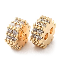 Real 18K Gold Plated Brass Micro Pave Clear Cubic Zirconia Slide Charms, Gear, Real 18K Gold Plated, 6.5x7.5x3mm, Hole: 1.6mm