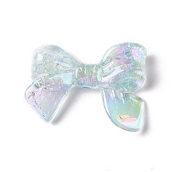 Светло-Синий УФ-покрытие Радужные радужные прозрачные акриловые бусины с кракле, бантом, голубой, 24x33x7 мм, отверстие : 2 мм