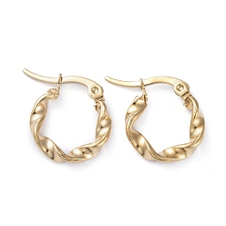 Golden 201 Stainless Steel Hoop Earrings, with 304 Stainless Steel Pins, Twisted Ring Shape, Golden, 17x15x3mm, Pin: 1mm