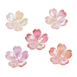 Red UV Plating Opaque Acrylic Beads, Iridescent, Flower, Gradient Color, Red, 11x11.5x4mm, Hole: 1.4mm