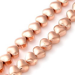 Гальванический Розовый Золотой Стеклянные бусины с гальваническим покрытием , сердце, покрытием из розового золота, 6x6.5x4 мм, отверстие : 0.8 мм, около 69 шт / нитка, 15.04'' (38.2 см)