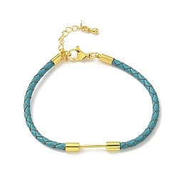 Небесно-голубой 3Изготовление браслета из плетеного круглого шнура из искусственной кожи диаметром ⅜ мм, с 304 карабинами из нержавеющей стали и латунной планкой с бусинами, золотые, стойки покрытие, долговечный, голубой, 7-1/8 дюйм (18.2 см)