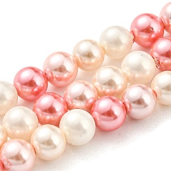 Cerise Electroplated Natural Shell Beads Strands, Imitation Pearl, Dyed, Round, Cerise, 4~4.5mm, Hole: 0.7mm, about 93pcs/strand, 15.75 inch(40cm)