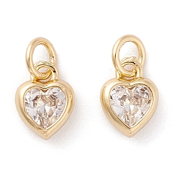 Clear Brass inlaid Cubic Zirconia Pendants, with Jump Ring, Long-Lasting Plated, Heart, Real 18K Gold Plated, Clear, 9.5x7x3mm, Hole: 3.6mm