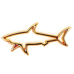 Golden Zinc Alloy 3D Shark Car Sticker Decals, for Vehicle Decoration, Golden, 38x78mm